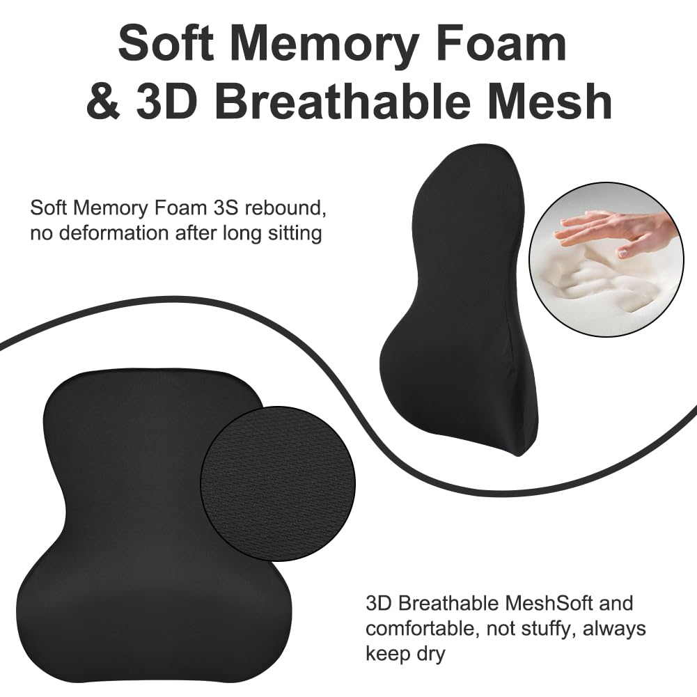 Ainiv Lumbar Support Pillow for Car Seat, Universal Memory Foam Back Support Cushion with Adjustable Straps, Car Back Support Pillow for Office Chair