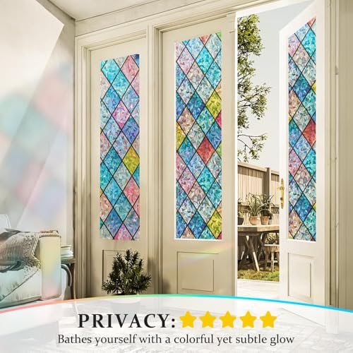 Beautysaid Rainbow Privacy Window Film: Stained Glass, No-Glue Frosted Window Film, Static Cling Film (Multicolor, 90x400cm