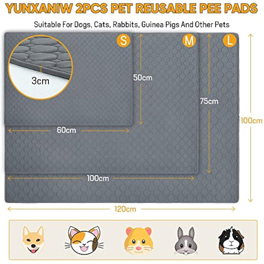 Reusable Dog Training Pads, 2 Pack Washable puppy training pads, Super Absorbent Waterproof Dog Mat Pee Pads for Dogs, Fast Drying Training Pads for Home, Car, Travel (120cm*120Cm)