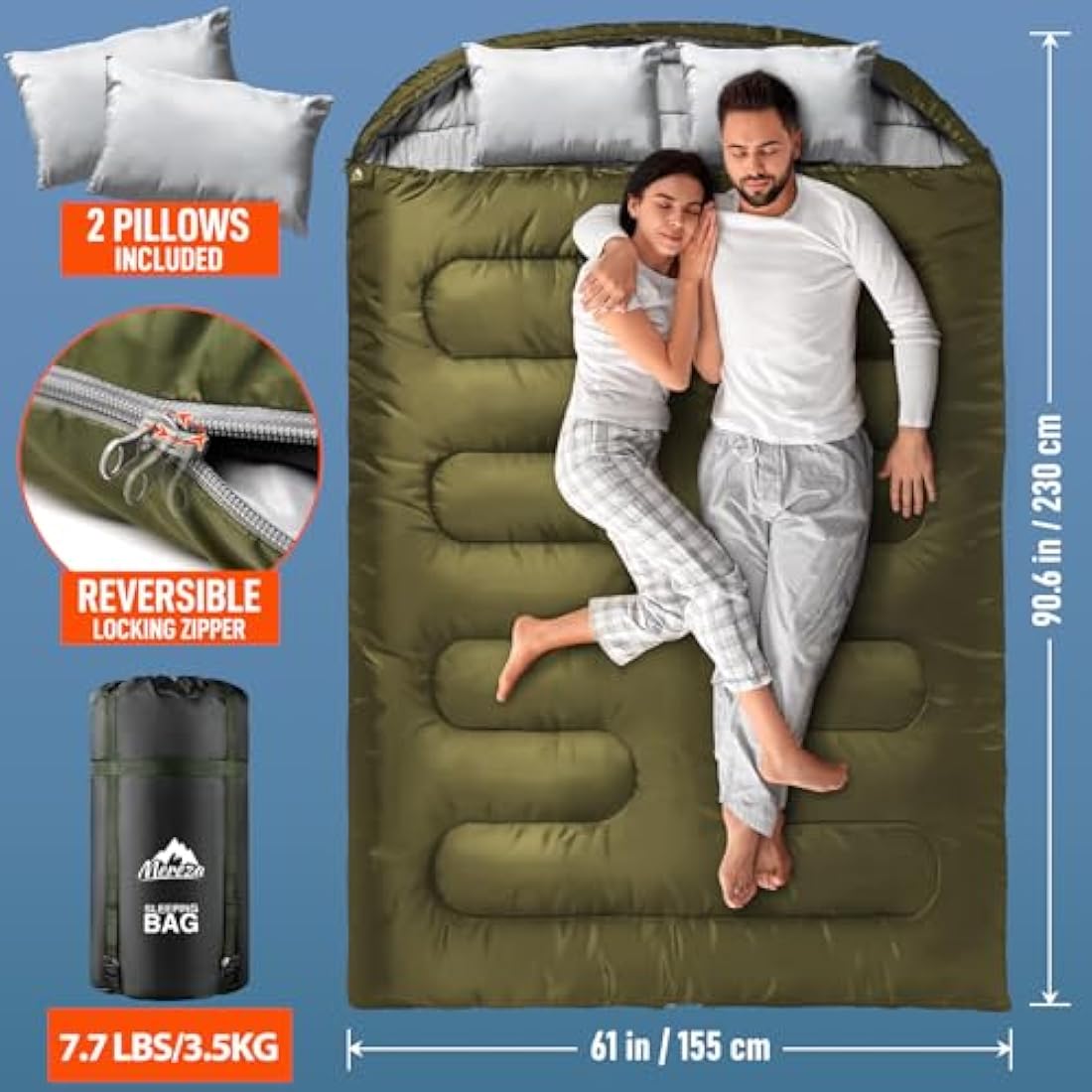 MEREZA Sleeping Bags XL for Mens Double Sleeping bag Adult Wide Sleeping Bag for Camping Big and Tall Sleeping Bags Large 2 Person Sleeping bag King Size Warm Cold Weather