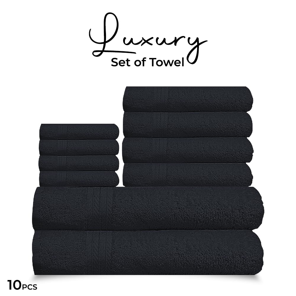 Dolce Vari 10-Piece 100% Egyptian Cotton Towel Set - Luxurious 500GSM Soft Towels, Highly Absorbent & Extra Large - 4 Face, 4 Hand, 2 Bath Towels