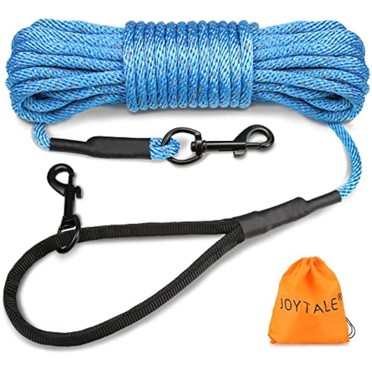 Joytale Long Training Lead for Dogs, 15/10/5M Strong Reflective Training Leads with Soft Handle, Nylon Rope Long Line Leash for Small and Puppy Dogs with 2 Hook Tie out, 10M, Blue