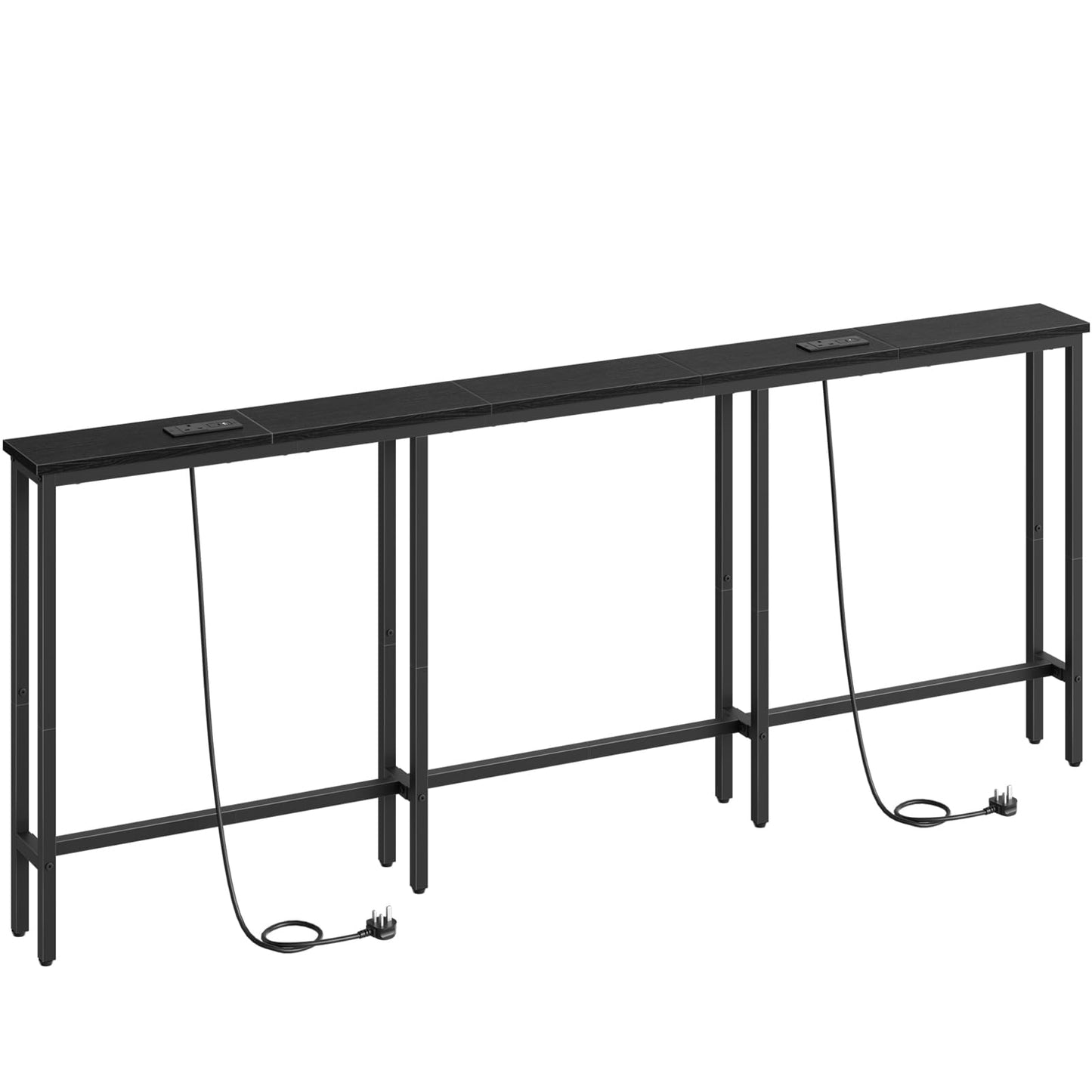HOOBRO 200 cm Slim Console Table with 2 Charging Stations, Narrow Behind Sofa Table, Long Hallway Table with Adjustable Feet, for Hallway