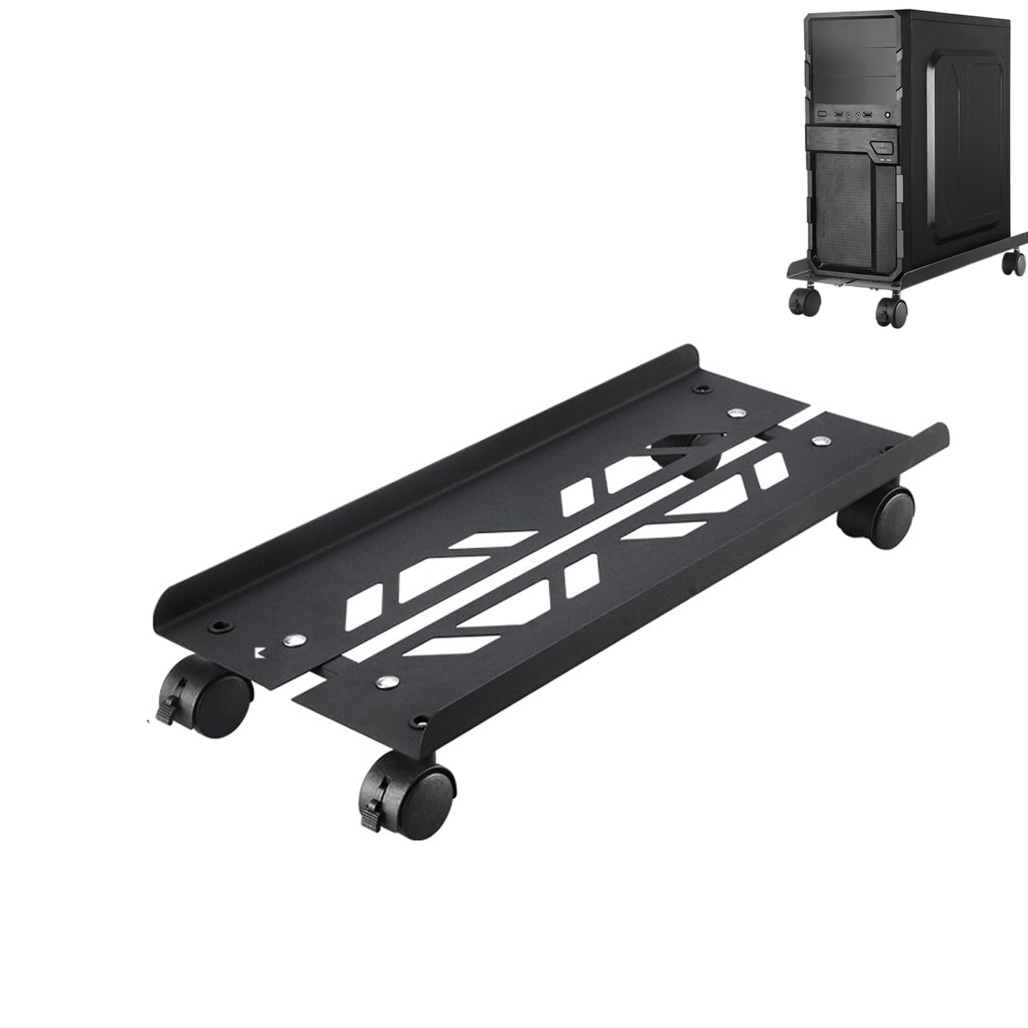 Yumzxin Heavy-Duty Steel Computer Tower Stand with Lockable Wheels- Adjustable Width 20-26cm, Universal PC Case Holder for Gaming/Office Desktops