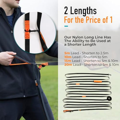 Total Pet 20m Training Lead for Dogs & Puppy - Long Line Leash With Control Handle For Recall/Obedience Training