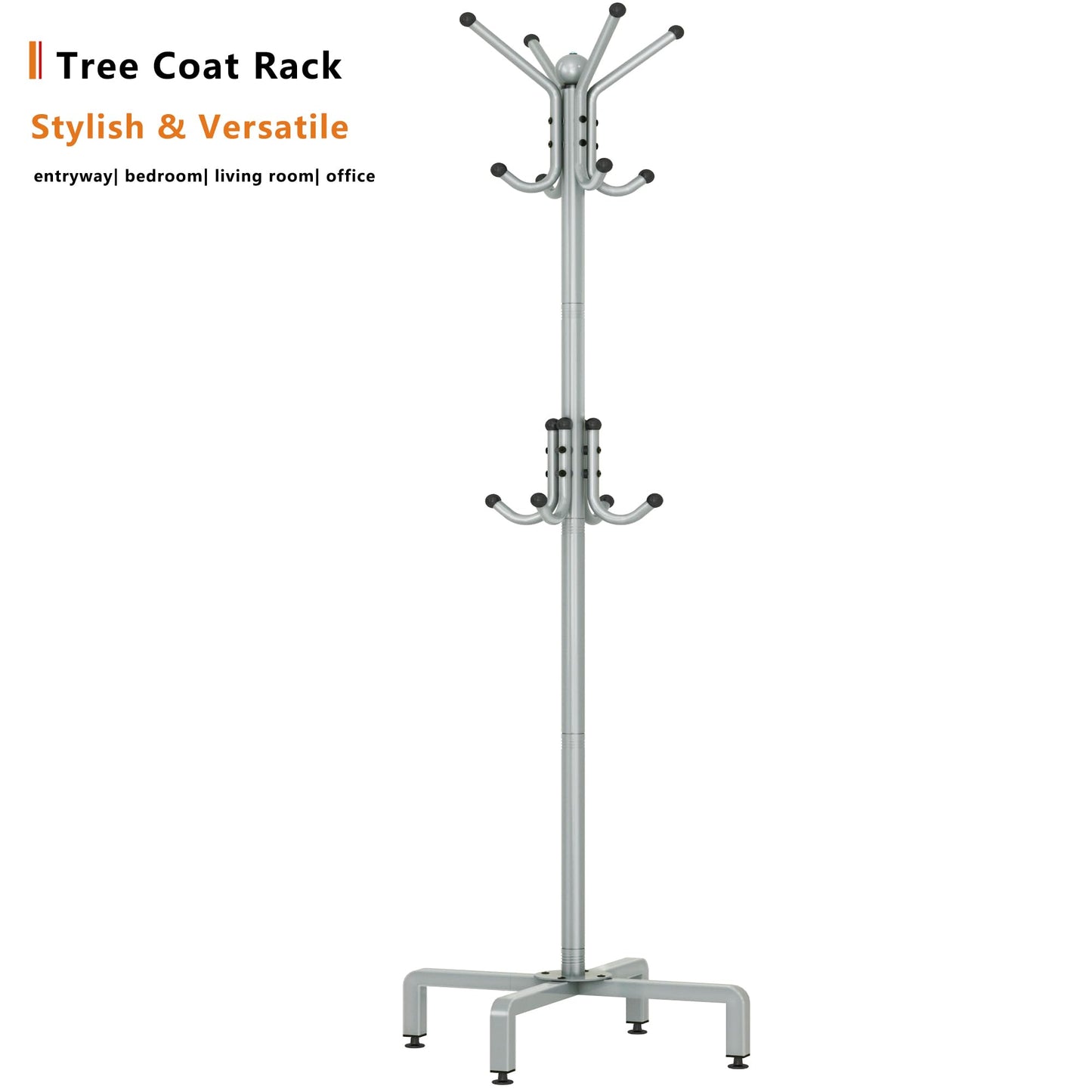 chunyangjingpin Coat Rack Stand with Adjustable Square Feet & Decorative Ball, 178 x 54 x 40cm Metal Coat Tree