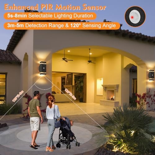 LMP Up Down Outdoor Wall Lights PIR, Motion Sensor Outside Lights Mains Powered, IP65 Square Porch Front Door Light Electric, Waterproof External Modern GU10 LED Lighting Exterior Lamp for House, Grey