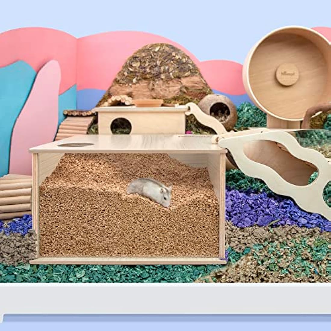 Niteangel Visible Hamster Digging Box for Syrian Dwarf Roborovski Campbell Hamsters Gerbils Mice Lemmings Degus or Other Small-Sized Pets (Burlywood)