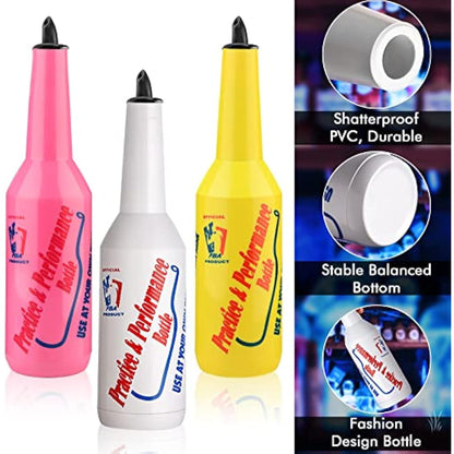 SuproBarware Flair Bottle Set of 3 - Cocktail Shaker, Training Bottle, 25oz/750ml (White, Pink, Yellow)
