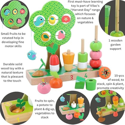 Vilac - 2469 -Wooden Toy I Learn To Count Vegetables Multi-color, Nature, Plant, Bird, Vegetable, Fruit Theme