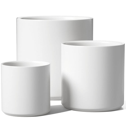 LE TAUCI 15+20+25 cm Plant Pots Set, Ceramic Planters for Indoor Plants, Mid-Century Modern Flower Planter Pots with Drainage Hole and Plug, Cylinder