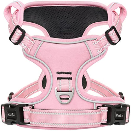 HEELE Dog Harness, Reflective Dog Harness, with Padded Handle Control, 2 Metal Rings, Harness for Small Medium and Large Dogs, Pink, L
