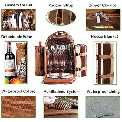 Hap Tim luxury 4 Person Picnic Backpack Picnic Rucksack Bag Hamper with Insulated Cooler Compartment includes Tableware & Fleece Blanket(EU3065)