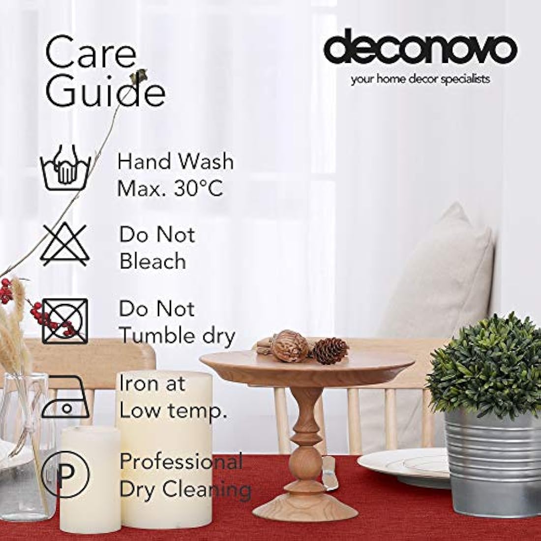 Deconovo Faux Linen Table Cloth Water Resistant Rectangle Christmas Tablecloth 51x63in(130x160cm) Red