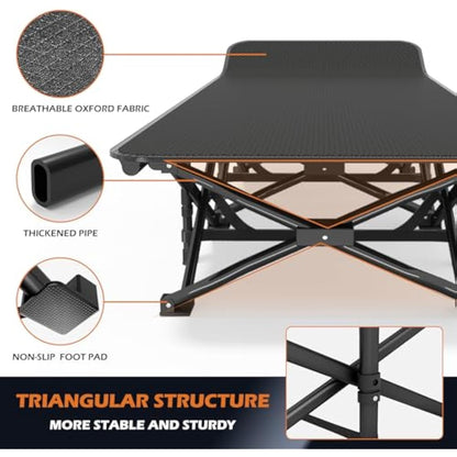 ATORPOK SHOP Camp Beds for Adults with Cushion, Comfortable Travel Camping Cot for Sleeping, Portable Tent cot with Carry Bag Supports 450 lbs (Black)