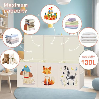 Restorgan Extra Large Toy Box Storage – Collapsible Sturdy Toy Storage Organizer with Lids, Cute Toy Chest Organizer for Boys Girls, Large Kids Toy box Bins for Playroom, Bedroom, Nursery (Beige)