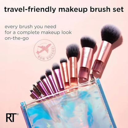Real Techniques Travel Fantasy Mini Brush Kit, Makeup Brushes For Eyeshadow, Highlight, Contour, Powder, and Concealer, Travel-Sized Brushes and Cosmetic Bag, Synthetic Bristles, 11 Piece Set