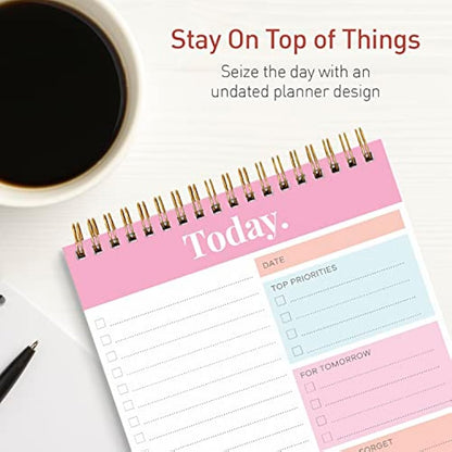 S&O Daily Planner Notepad for Productivity - 52 Page Routine Journal- Undated Writing pad and Organizer – Everyday To-Do List Action list - Coiled Regular Task Checklist- PINK