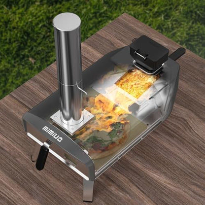 Mimiuo Upgraded Outdoor Pellet Pizza Oven, Portable Pellet Pizza Oven with Pizza Stone and Foldable Legs, Pizza Maker for Outdoor Cooking and Garden
