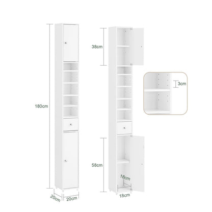 SoBuy 20cm Wide Bathroom Tall Cabinet Cupboard Bathroom Storage Cabinet White W20 x D20 x H180cm BZR34-W