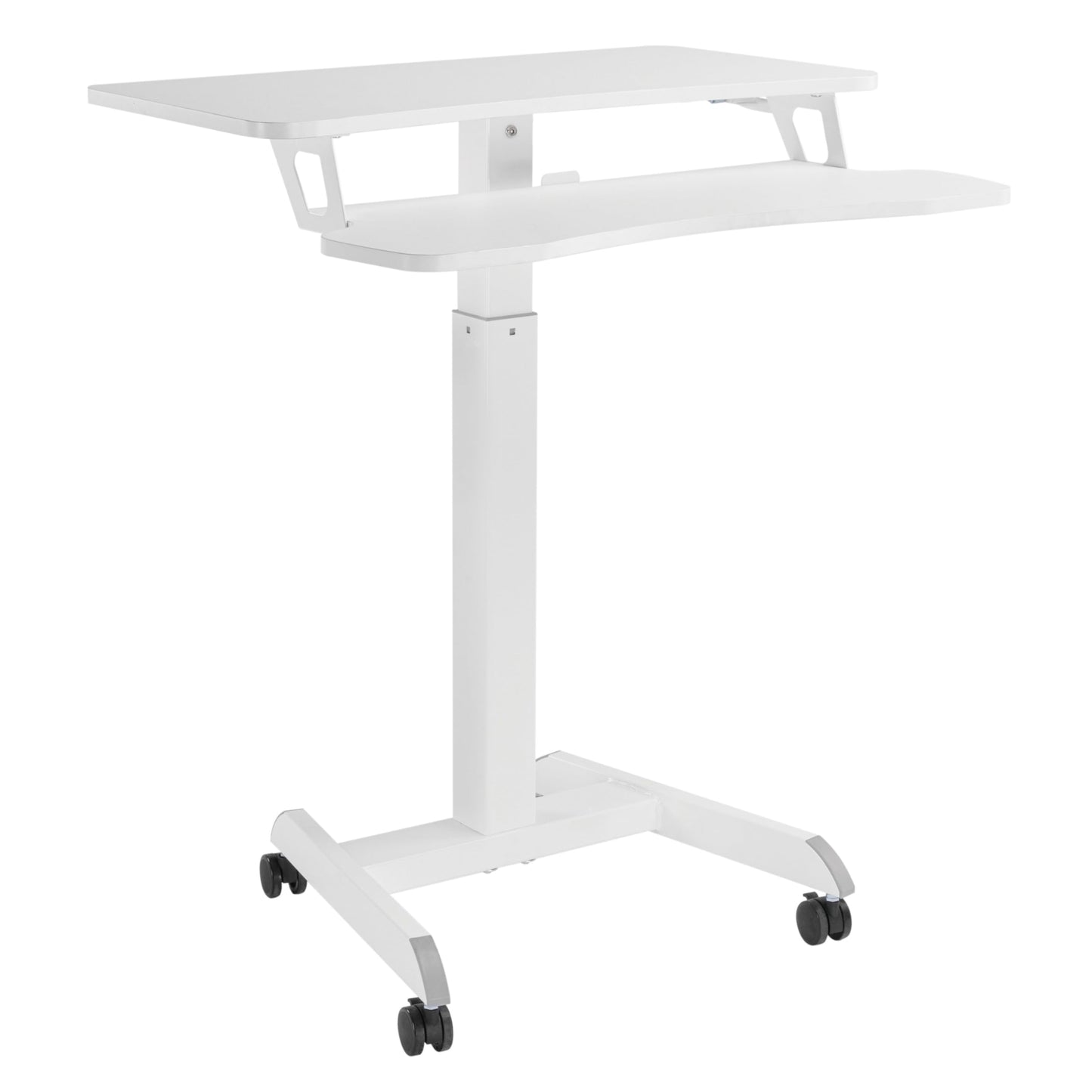 Properav Mobile Two Tier Sit-Stand Desk Workstation 800x400mm Gas Spring Height Adjust 800-1200mm using Pedal with Keyboard Tray for Windows & Mac