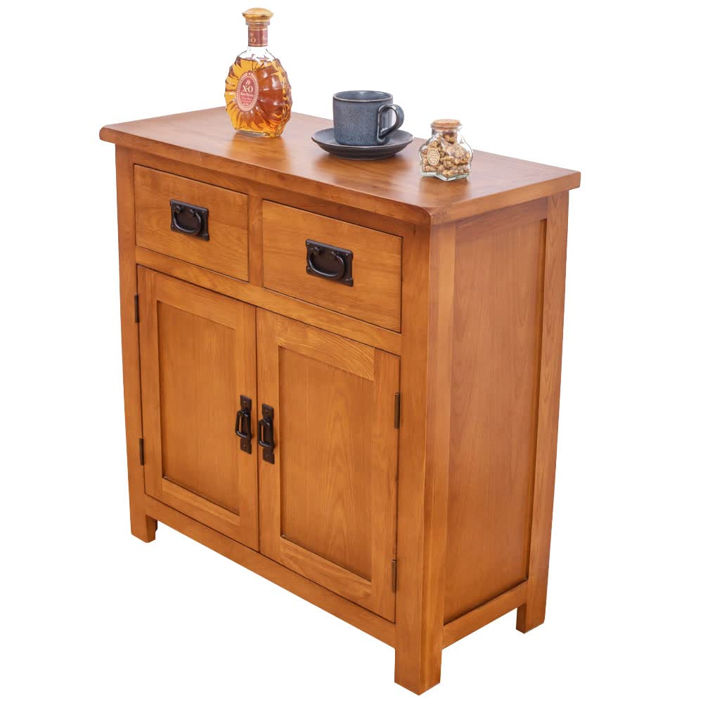 Aurotrice Oak Small Sideboard/2 Door 2 Drawer Mini Sideboard/Living Room Storage (Rustic) …