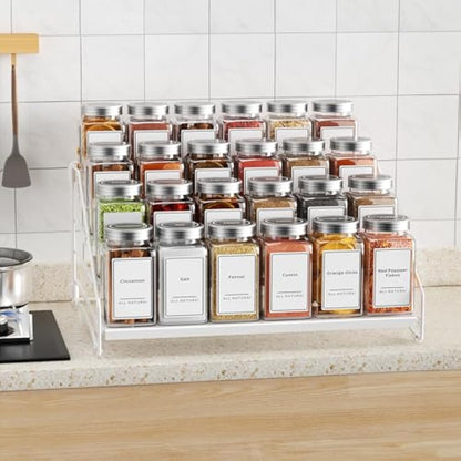 ZDDLOINP 4-Tier Spice Rack for inside cupboard, Kitchen Countertop Spice Rack, Depth Adjustable Spice Racks Organiser for Counter, Cupboard, Pantry White (1 Pack)