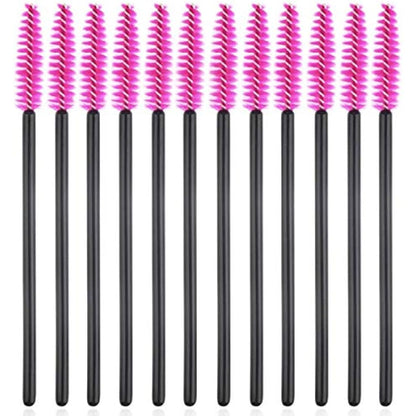 50 PCS Disposable Eyelash Brushes Mascara Wands Eye Lash Eyebrow Applicator Cosmetic Makeup Brush Tool Kits (black-rose)