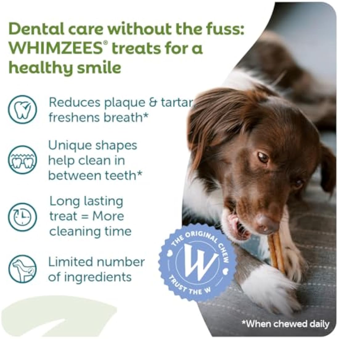 WHIMZEES By Wellness Stix, Dog Dental Sticks, 30 Pieces (1 Month Supply), Size M, Dog Chews for Medium Breeds, Natural, Grain-Free, Rawhide-Free, Vegetarian