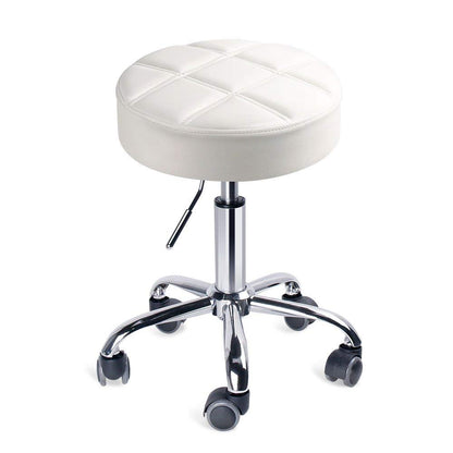 Round Swivel Beauty Stool Adjustable PU Leather Seat White / Φ14"