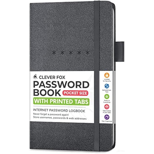 Clever Fox Password Book Pocket – Small Internet Address & Password Journal Organizer – Computer & Website Log-In Keeper Notebook (Mystic Gray)