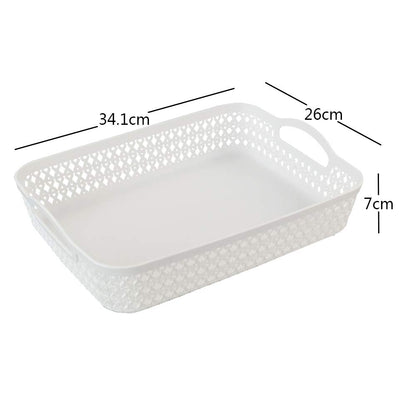 Callyne Set of 6 White Plastic Storage Tray Basket, Large Kitchen Storage Basket with Handle