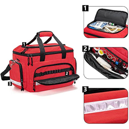 Damero First Responder Bag Empty, Medical Emergency Trauma Bag with Detachable Dividers for EMT, Nurses, Tactical Medics, Home Care, Red