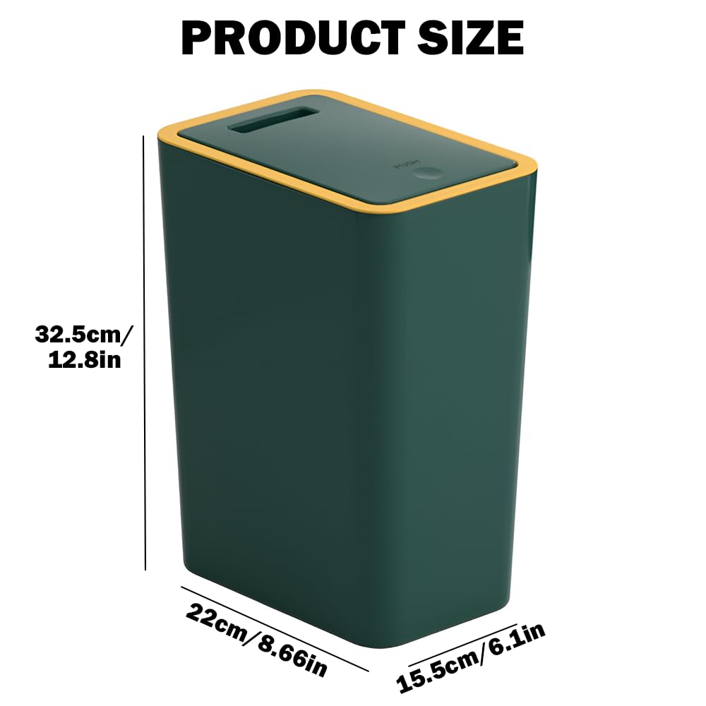 Slimline Kitchen Bin,9L Slim Bathroom Bin with Touch Top Lid,Dog-Proof Anti-Odour Plastic Slimline Waste Bin for Bedroom Office Living Room Toilet