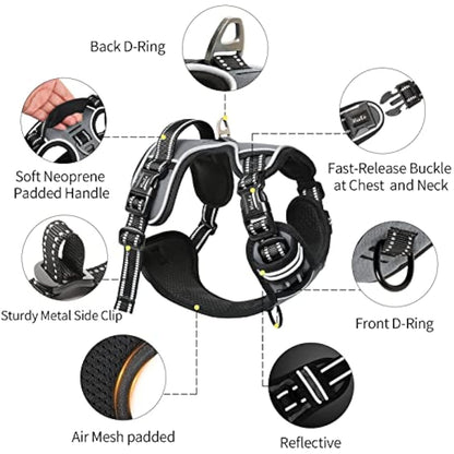 HEELE No Pull Dog Harness - Small, Reflective, Adjustable with Front & Back Leash Attachments & Soft Padded Control Handle for Dogs Walking & Training, Grey, S