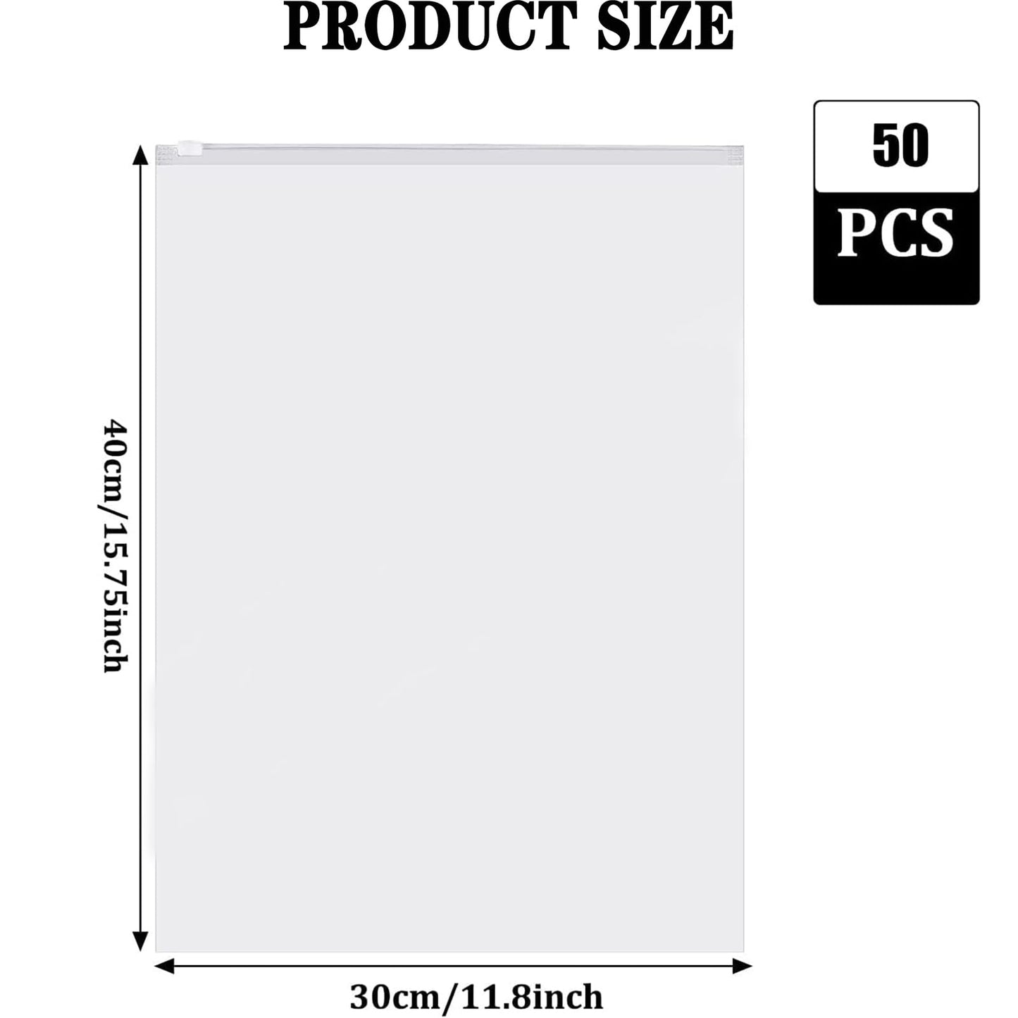 QISF 50 Pack Reusable Ziplock Bags for Clothes，40 x 30cm Large Plastic Hospital Bags，Travel Clothe Storage Bags，Clear Seal Bags Waterproof Luggage