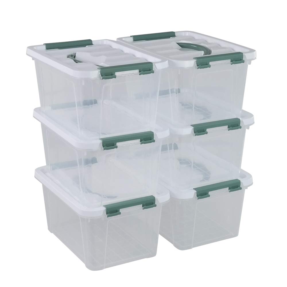 Leendines Set of 6 Clear Storage Boxes with Lid, Plastic Small Boxes, 7 Liters