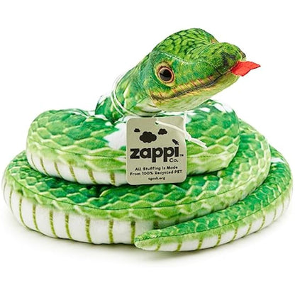Zappi Co Kids Stuffed Soft Cuddly Plush Snake Toy - Part of Safari Animals Collection: Realistic and Lifelike, Perfect for Kids (180 cm Length)(Green Tree python)