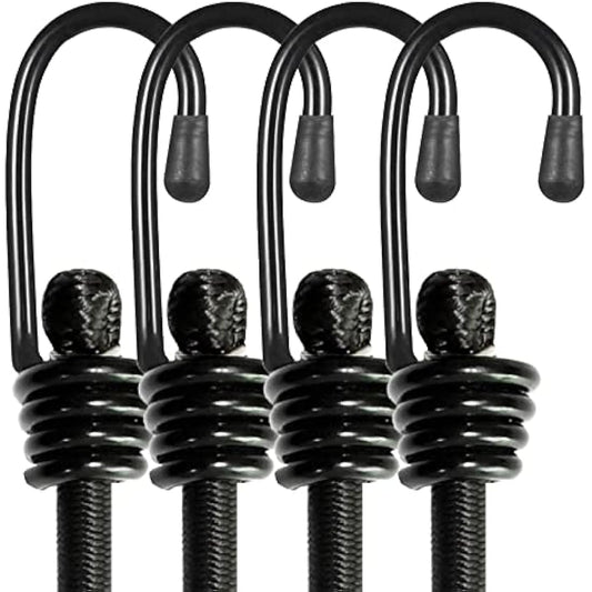 BEXSLE Bungee Cords With Hooks 2m long, Heavy Duty Outdoor Elastic Bungee Straps, No odour Industrial Grade bungee rope For Securing Tarps, Luggage, Tents, Bikes or garden tidying 80inch 4Pcs (Black)