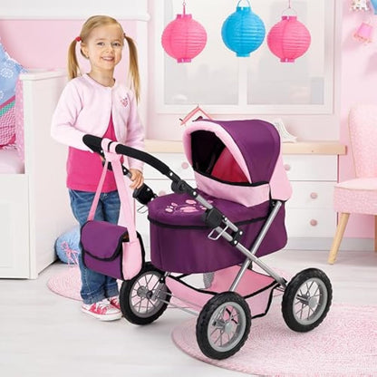 Bayer Design 13057AA Dolls Pram Trendy, stroller, foldable, height-adjustable handle, bag