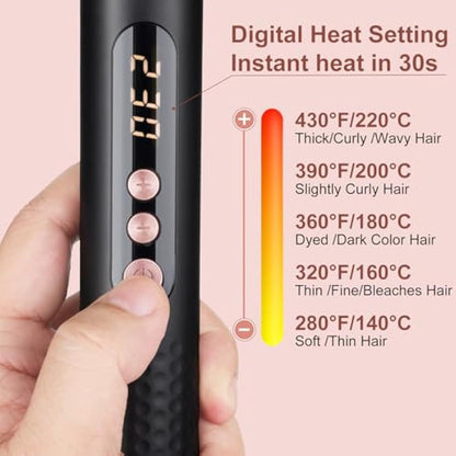 UNOBEY 5 in 1 Curling Wand Set, Curling Brush Curling Iron Set with Curling Brush and 4 Interchangeable Ceramic Curling Wand(0.5”-1.25”), Fast Heating, Include Glove & 2 Clips