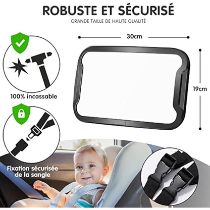 Vinabo Baby Car Mirror, Unbreakable Car Mirror Rear View, 360° Adjustable Rotation Baby Rear Seat Mirror, Safety, Essential for Young Parents