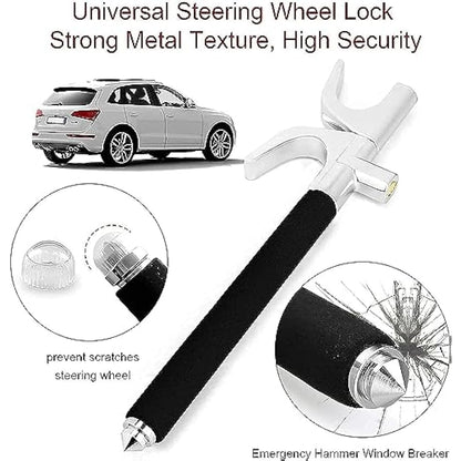 Car Steering Wheel Lock, The Anti Theft Device for Cars, Universal Car Steering Wheel Lock, Adjustable Vehicle Anti-Theft Lock with 3 Keys and Safety Hammer Function