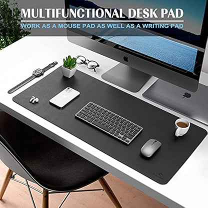 K KNODEL Large Office Leather Desk Mat, Mouse and Keyboard Pad, Computer and Laptop Mat, Desktop Protector and Cover, Writing Pad and Blotter (80x40cm, Black)
