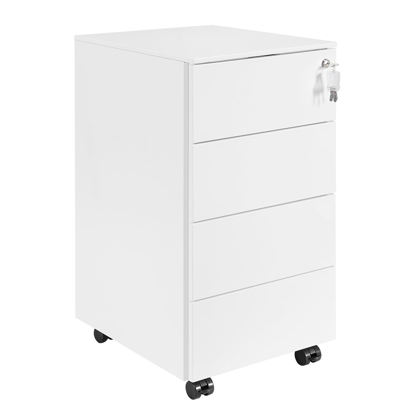 HOMSTEEL Mobile File Ccabinet, Filing Cabinet with 1 Lock, 4 Keys, 4 Drawers, Metal Cabinet, Pre-assembled, for Office, Home Office, White