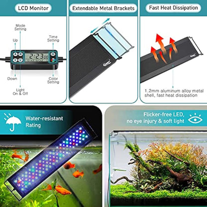 hygger Aquarium Light, Auto On Off LED Aquarium Lights, Full Spectrum Fish Tank Light with LCD Monitor, 14W 24/7 Lighting Cycle, 7 Colors, Adjustable Timer,3 Modes for 30-45cm Freshwater Tank