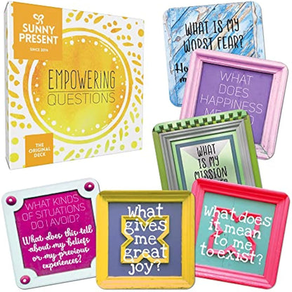 Sunny Present Empowering Questions Cards - 52 Self Care Cards for self-reflection, journaling, meditation and therapy