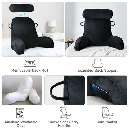 Mingfuxin Reading Pillows for Bed Sofa, Bed Backrest Pillows with Neck Arm Back Support Pillow, Adult Back Reading Cushion with Detachable Neck Roll &