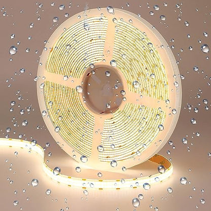 GOMING 32.8ft(10M) DC 24V Double Row COB LED Strip Light Natural White 4000K IP65 Waterproof 6000LEDs CRI 93+ 20000lm Uniform Glow Dotless Flexible