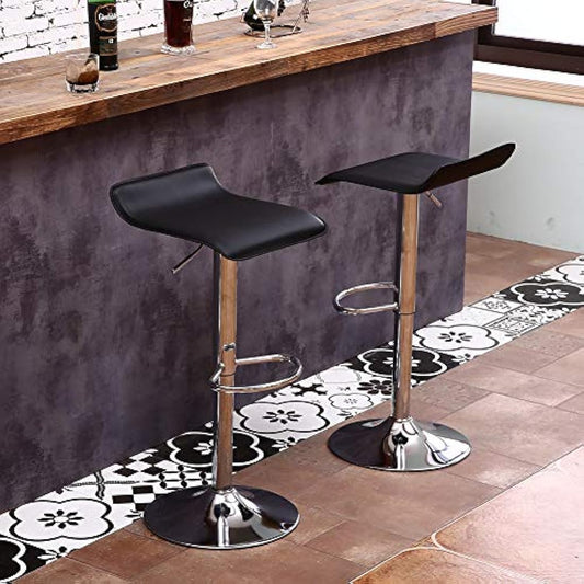 KKTONER 2 x Square Bar Stools PU Leather Swivel Adjustable Counter Stool Office Chair With Footrest (Black)